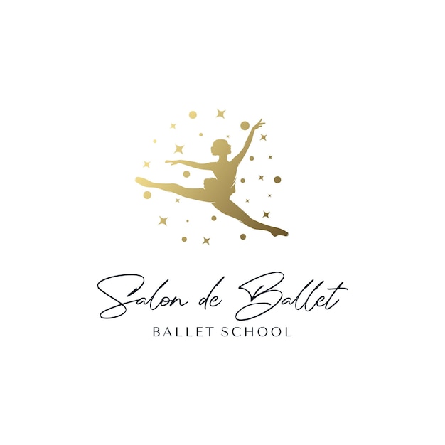 Vector gold ballerina studio logo design template