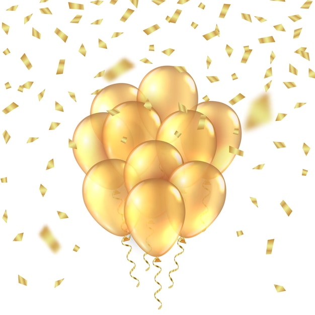 Vector gold balloon background golden realistic d balloons foil glitter mockup anniversary background