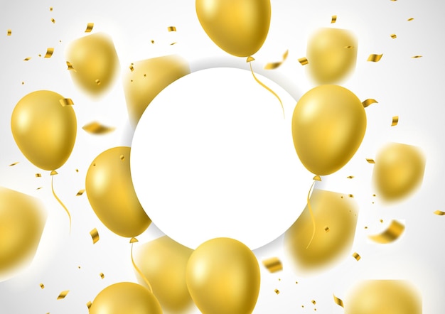 Gold balloon decorative design with circle paper for your text isolated white background Vector illustration