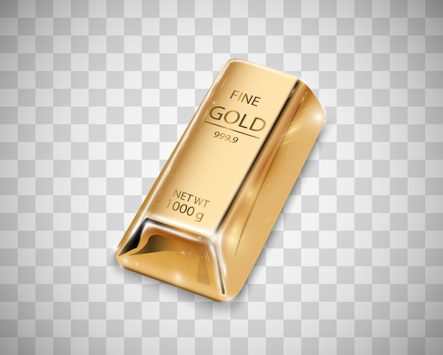 Gold bar isolated on transparent background.