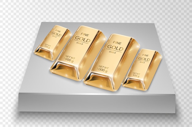 Gold bar isolated on transparent background.