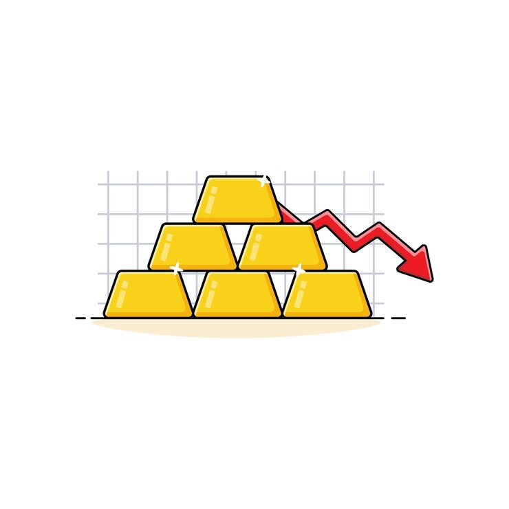 Gold Bar with Decreasing Arrow Vector Illustration Gold Bar Trading Concept Design