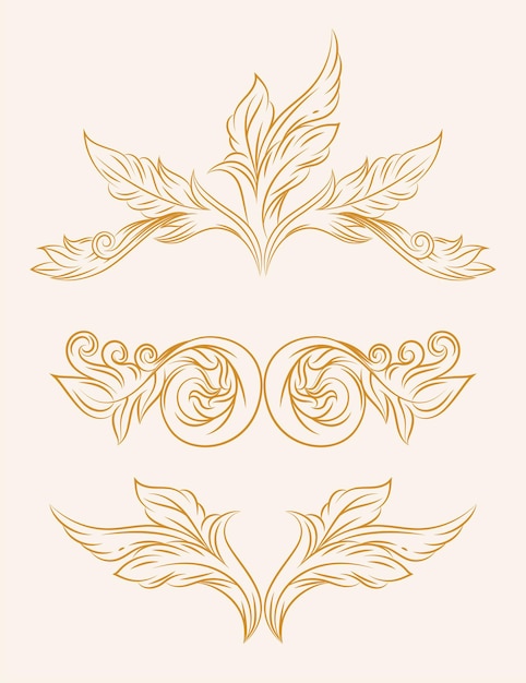 Vector gold baroque vintage floral icon set