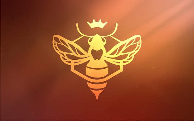 Вектор Золотой логотип пчелы с короной и лучами света прозрачный эффект тени тени от листьевeps 10