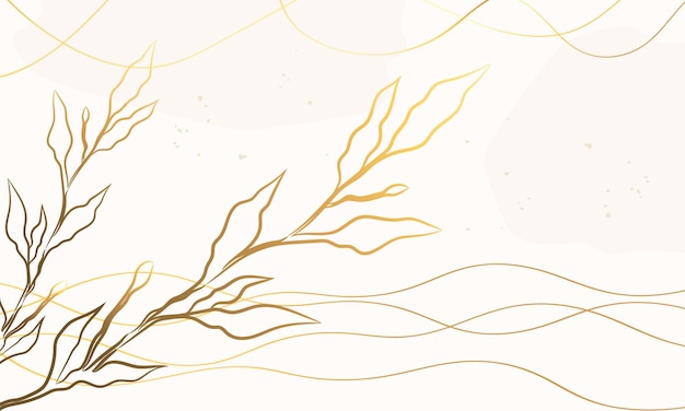 Gold and beige background with plants Flower outline Hand drawn Minimal art Vector art