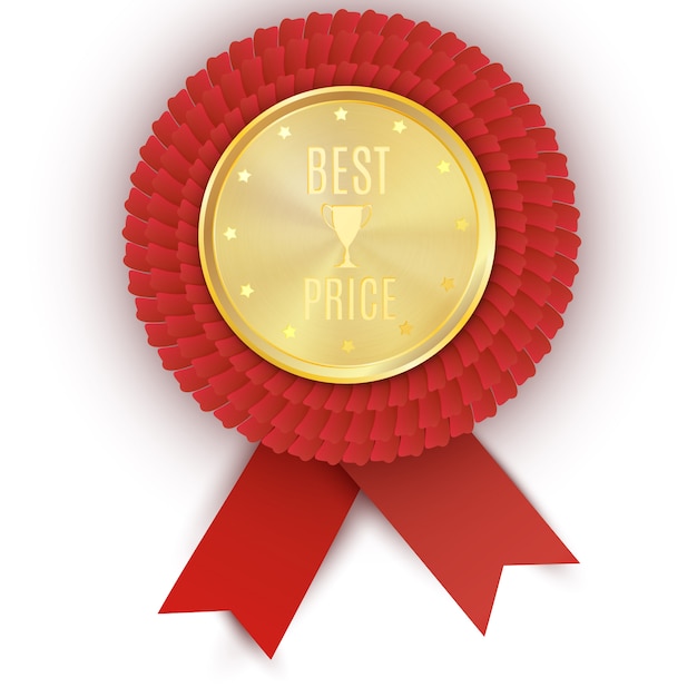 Vector gold best price badge with red ribbon