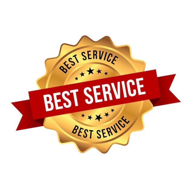 Gold best servicebest service round sign with ribbon