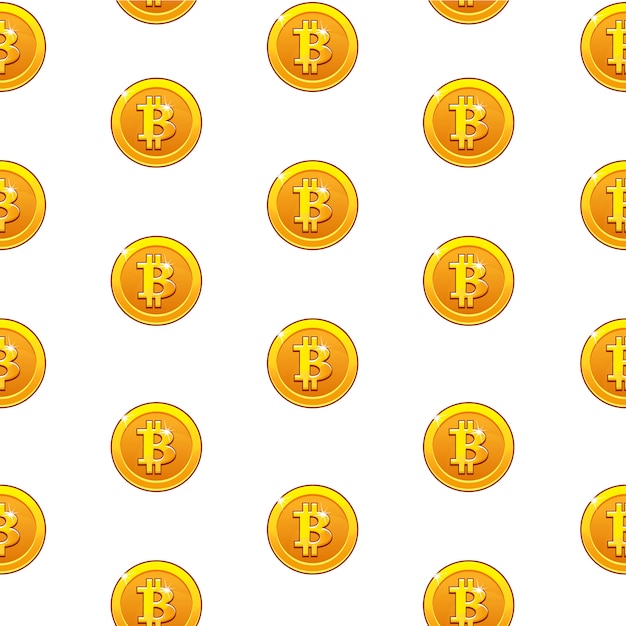 Modello senza cuciture di monete d'oro bitcoin. valuta internet digitale, sfondo