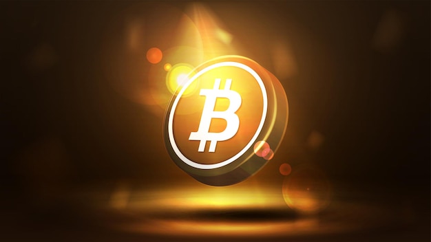 Vector gold bitcoin on a dark blurred background digital cryptocurrency poster