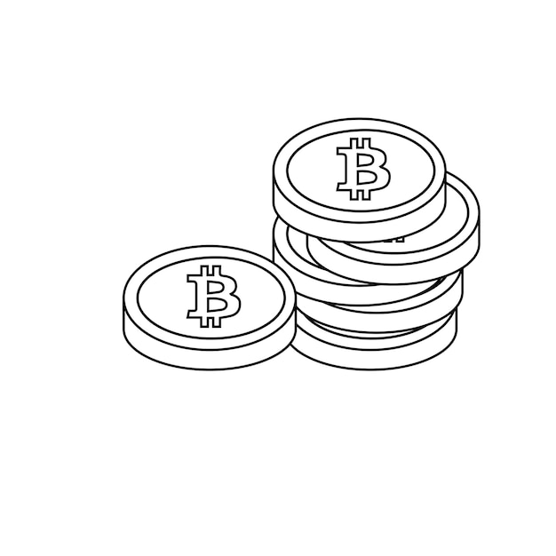 Золотой биткойн изолированный символ горстки монет в линейном стиле векторная иллюстрация