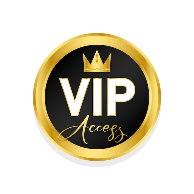 A gold and black badge with the words vip access on it.