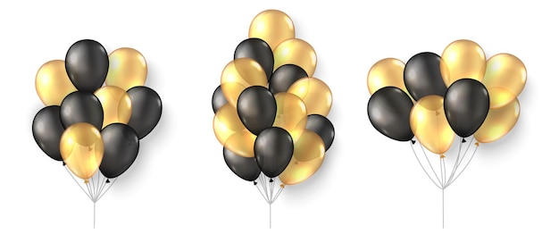 Gold black balloons 3d realistic flying air helium ballon mock up black friday new year poster