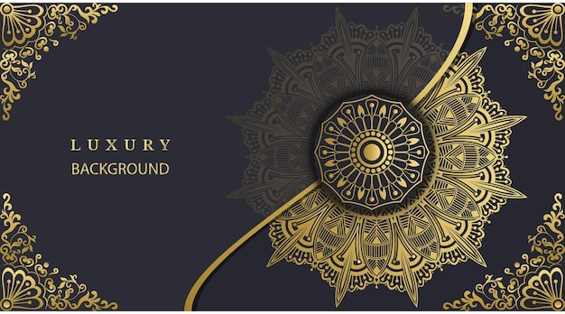 A gold and black card for a luxury hotel Decorative golden floral ornamental mandala