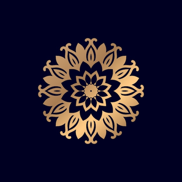 A gold and black circle with a flower in the middle.