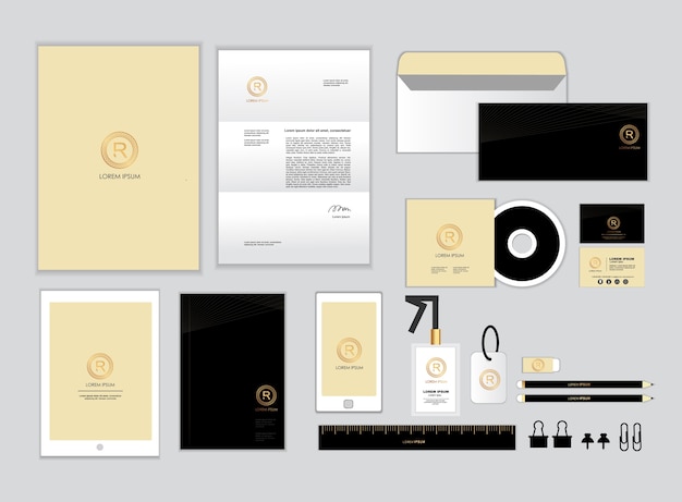 gold and black corporate identity template for your business