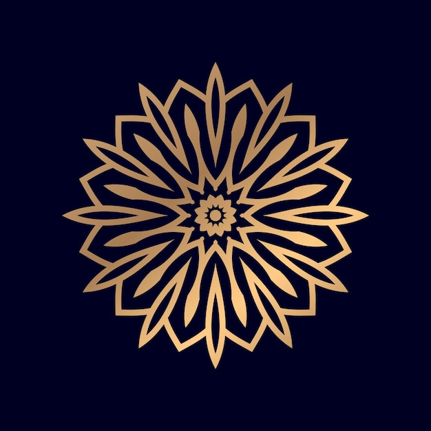 A gold and black flower design with a white circle and a gold pattern.