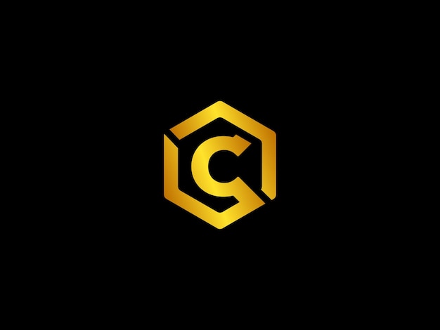 Gold and black hexagon with the letter c on a black background