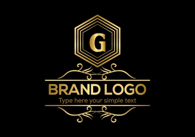 A gold and black logo for a brand called g.