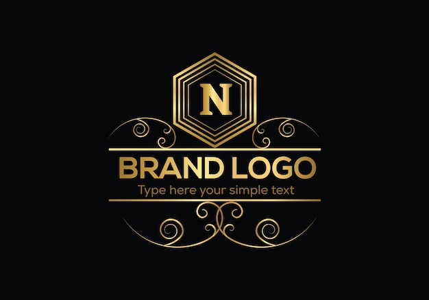 A gold and black logo for a brand.