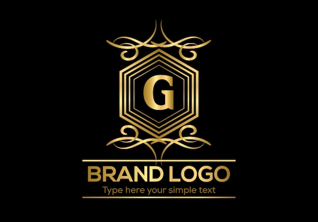 A gold and black logo with the letter g on it