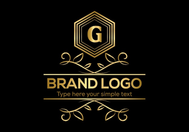 A gold and black logo with the letter g.