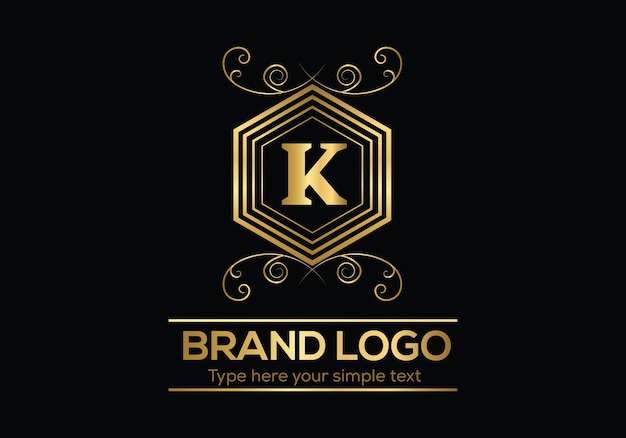 a gold and black logo with the letter k on it