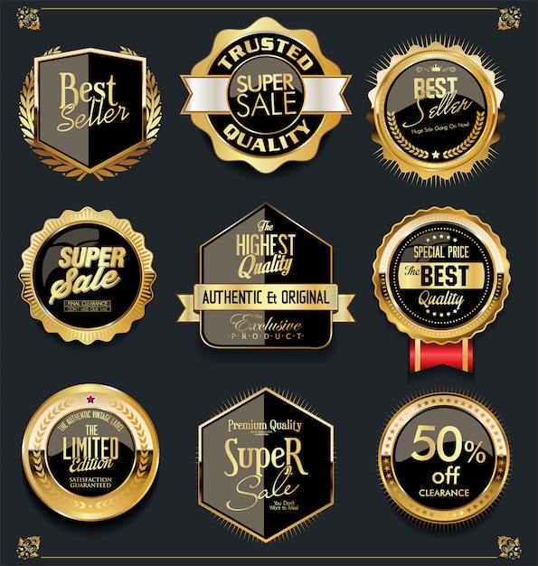 Gold and black sale labels retro vintage design collection