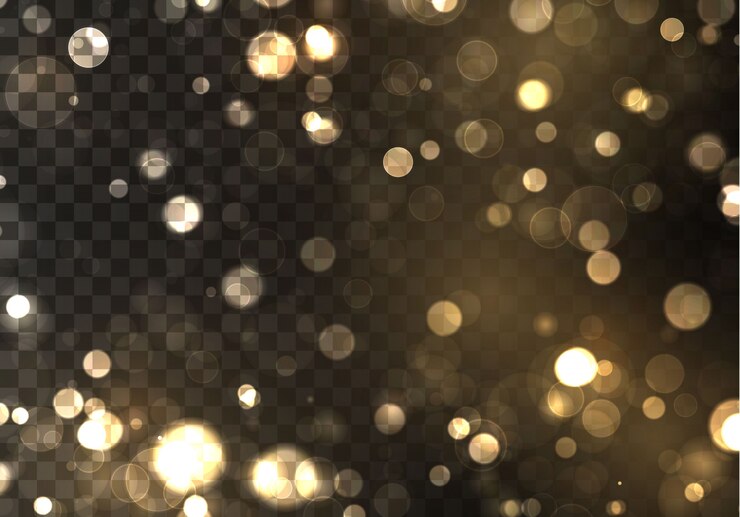 Vector gold bokeh blurred light on black background. golden lights abstract glitter defocused blinking stars and sparks.