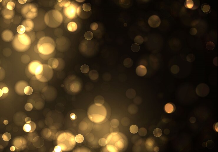 Vector gold bokeh blurred light on black background. golden lights  and new year holidays template. abstract glitter defocused blinking stars and sparks.