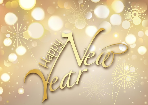 Vector gold bokeh happy new year greeting card