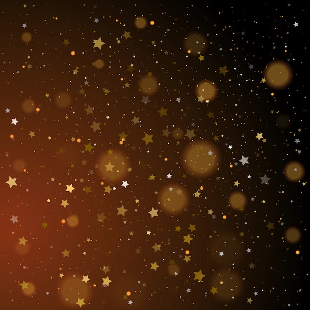 Gold bokeh, shiny glittering golden and silver stars confetti