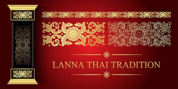 Gold border north of thailand line floral about lanna style KRUETOW