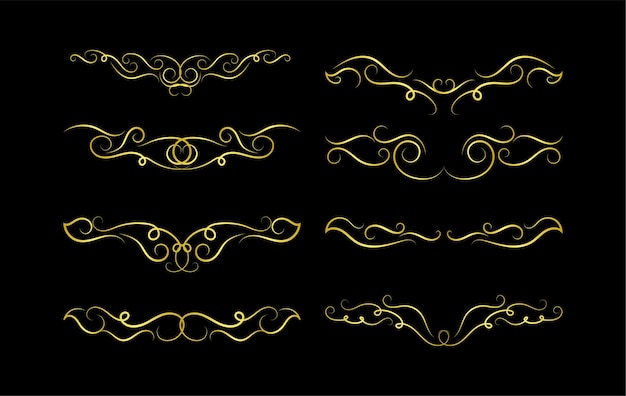 Vector gold borders elements set collection ornament vector