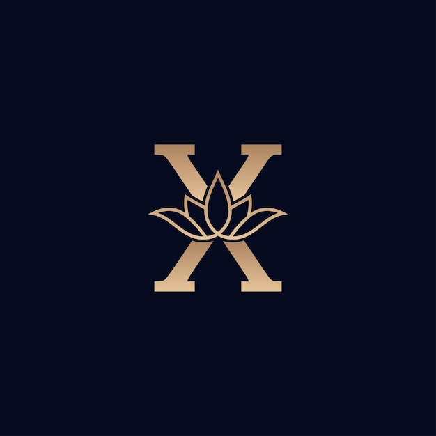 Золотой дизайн логотипа бренда с буквой X в виде цветка лотоса