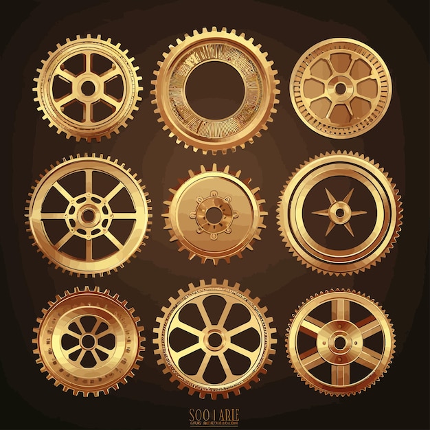 Vector gold_brass_copper_steel_polished_gears_in_vintaga