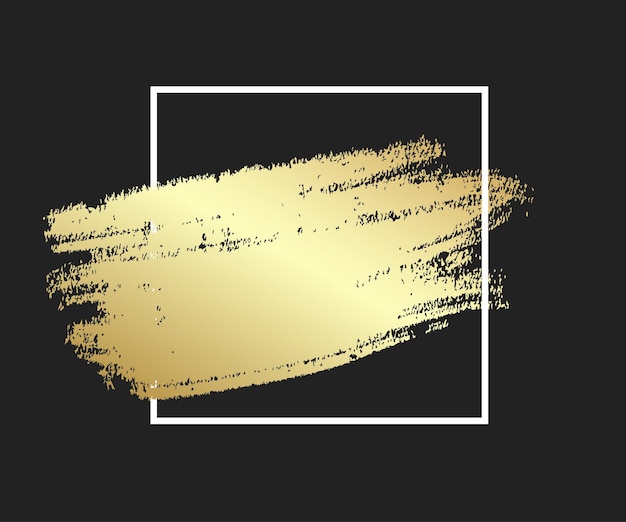 Vector gold brush stroke in the frame gold shiny grunge texture dirty design element box frame