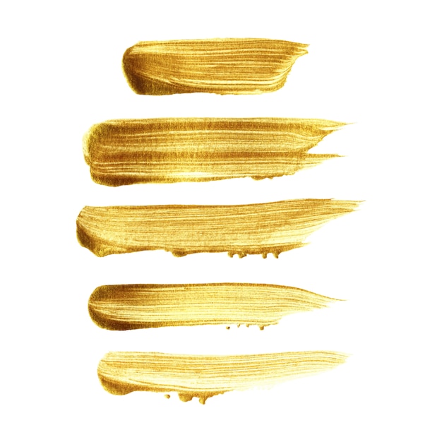 Gold brush stroke hand painted set isolated on white background 