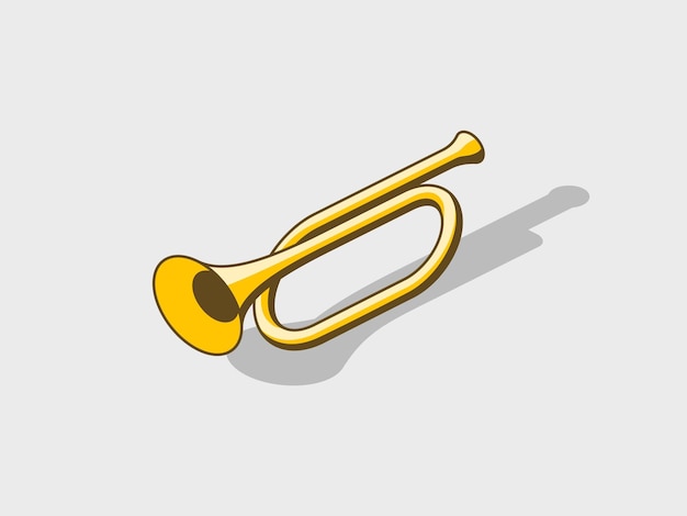 Vector a gold bugle trumpet isometric vector illustration with shadow