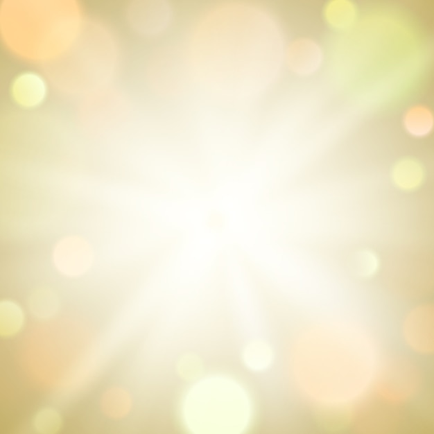 Gold burst light sparkle bokeh blur background. Circle light on beige background. 