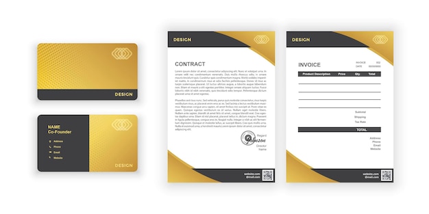 Vector gold business card and blanks simple colorful designdocument design template for office company