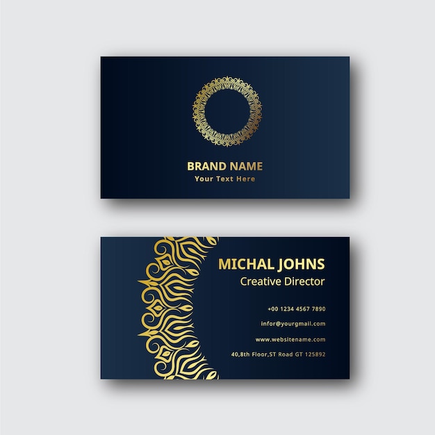Gold business cards with flower oriental mandala