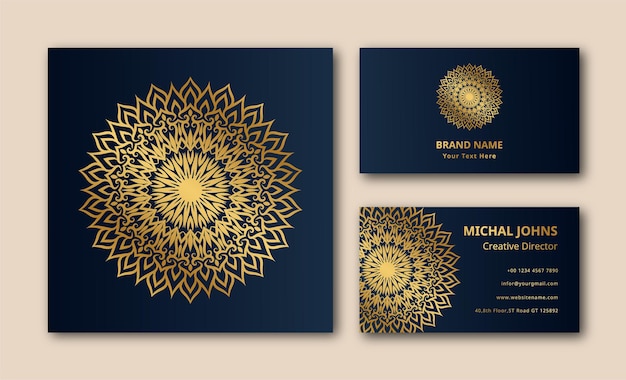 Gold business cards with flower oriental mandala