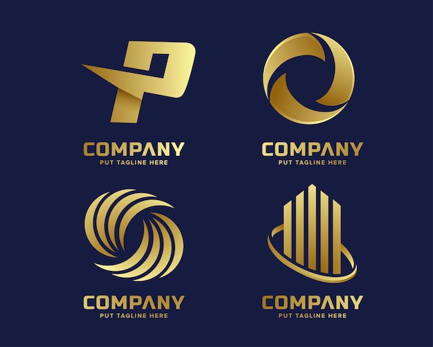 ゴールドビジネスの豪華さと抽象的な形をしたエレガントなロゴのテンプレート