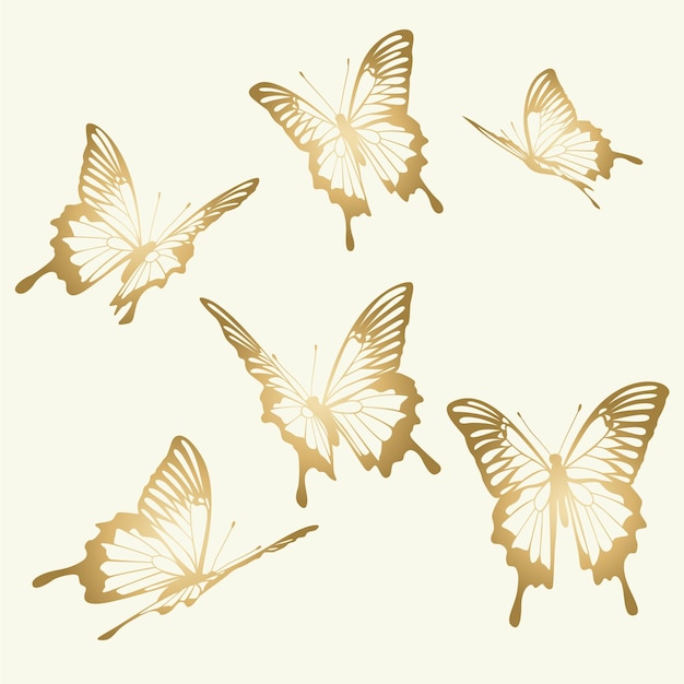 Vector gold butterfly collection