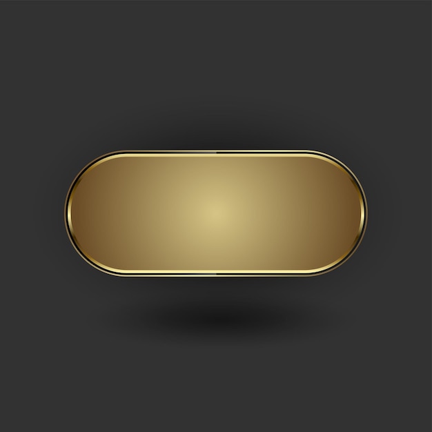 Gold button of geometric shape with luxury frames and golden shape on dark background effect vector