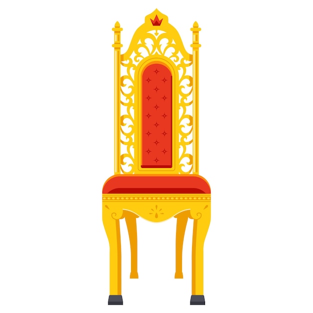 Золотой резной трон для императора. стул в классическом стиле. плоские векторные иллюстрации.