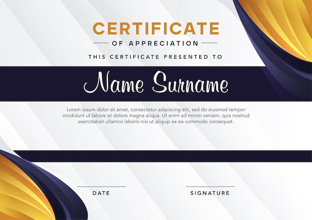 Gold certificate of appreciation template