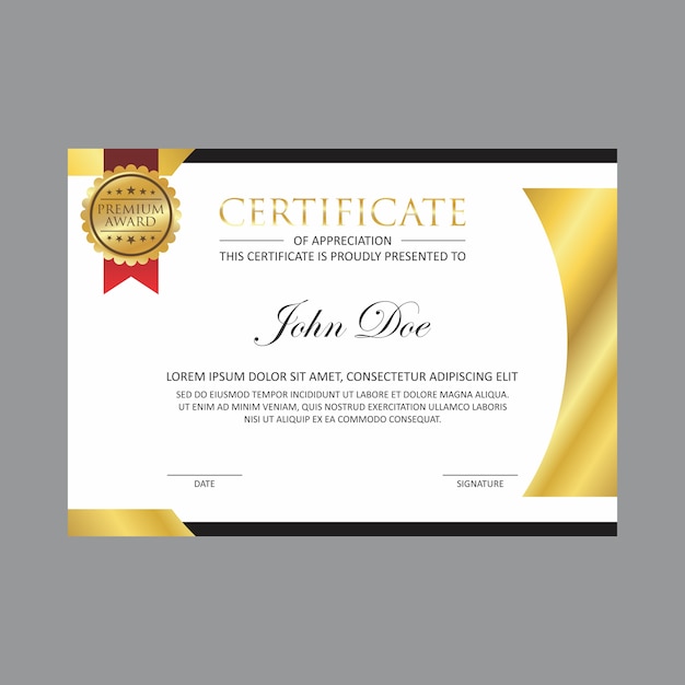 Premium Vector | Gold certificate design template with gold badge