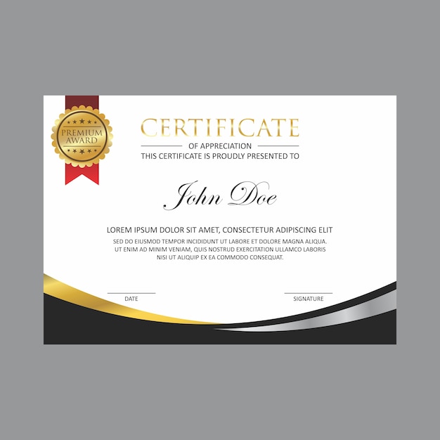 Gold certificate design template with gold badge