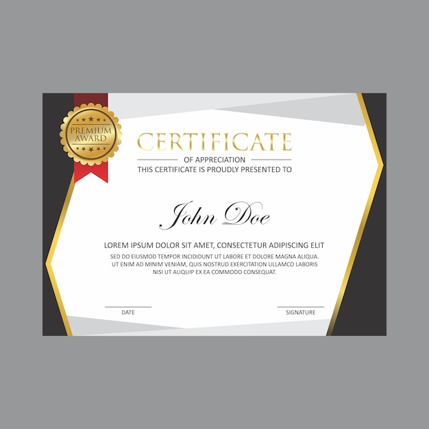 gold certificate design template with gold badge